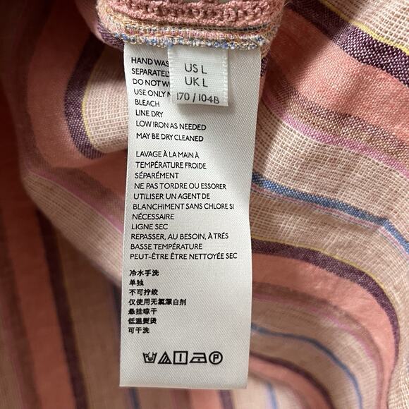 Anthropologie Maeve Womens Stripe Lida Linen Blend Popover Top Size L Pink Boho - Picture 9 of 9